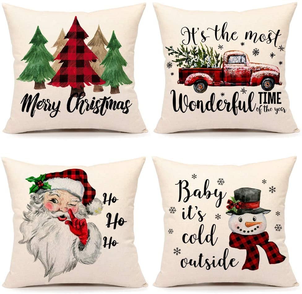 Christmas Santa Linen Pillowcase Sofa Cushion Cover