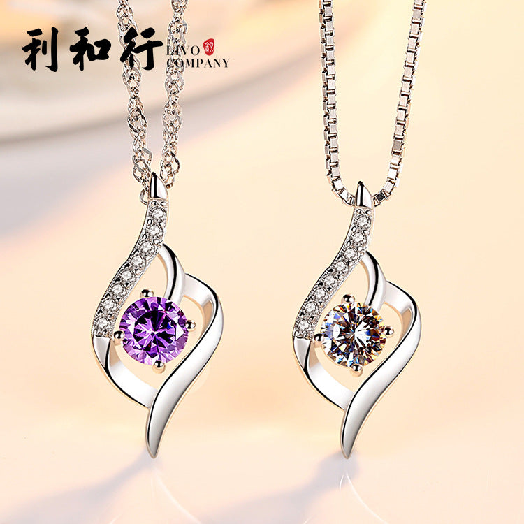 925 Silver Necklace with Crystal and Diamond Pendant