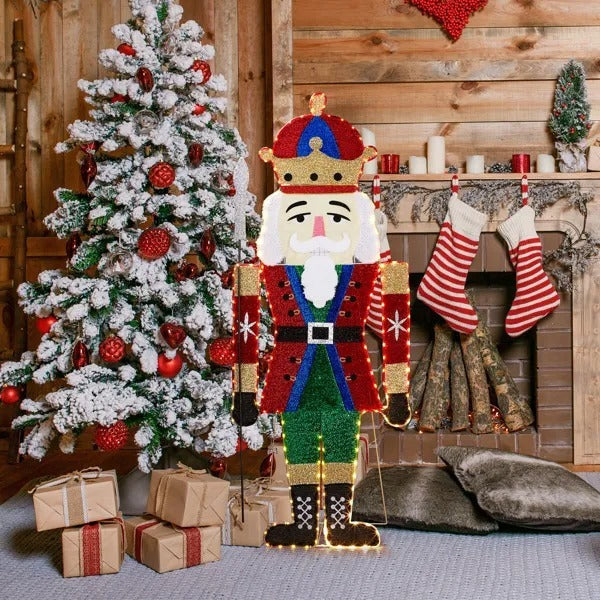 Lighted Nutcracker Christmas Yard Decorations, Pre-lit 2D Nutcracker Soldier With 162 LED Warm White Lights And Stakes For Xmas Outdoor Holiday Indoor Decor Lighted Holiday Displays