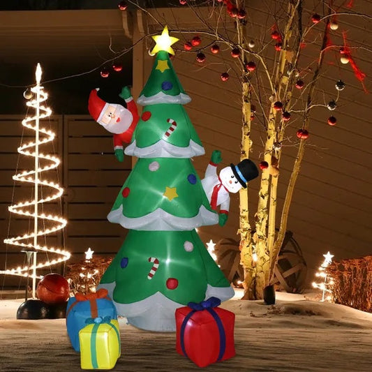 8ft With Snowman Santa Claus 3 Gift Boxes 9 String Lights