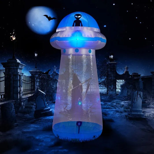 8.8 FT Halloween Inflatable UFO Yard Decoration, Fun Tall Blow Up Yard Decor With Built-in LED Lights And Stand Inside Design For Holiday Party Yard Lawn Garden Decor Indoor Outdoor