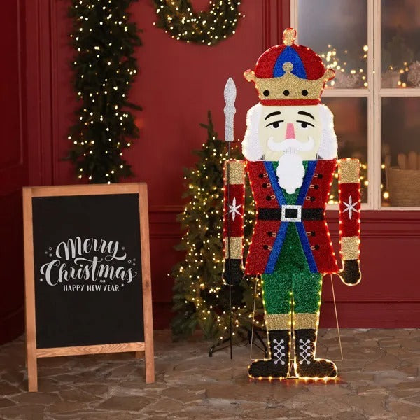 Lighted Nutcracker Christmas Yard Decorations, Pre-lit 2D Nutcracker Soldier With 162 LED Warm White Lights And Stakes For Xmas Outdoor Holiday Indoor Decor Lighted Holiday Displays