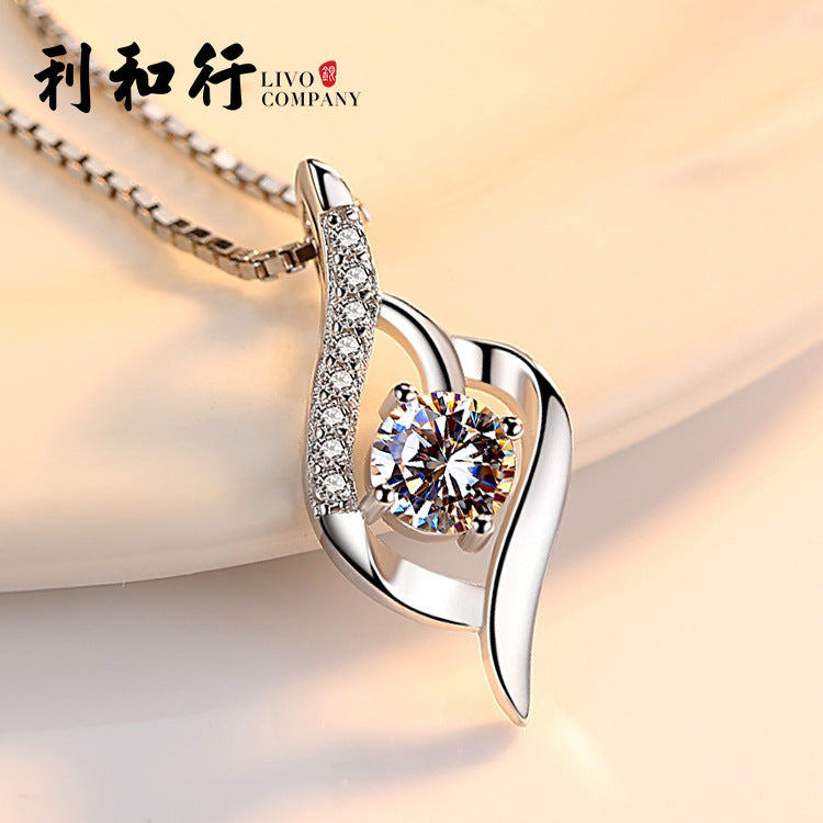 925 Silver Necklace with Crystal and Diamond Pendant