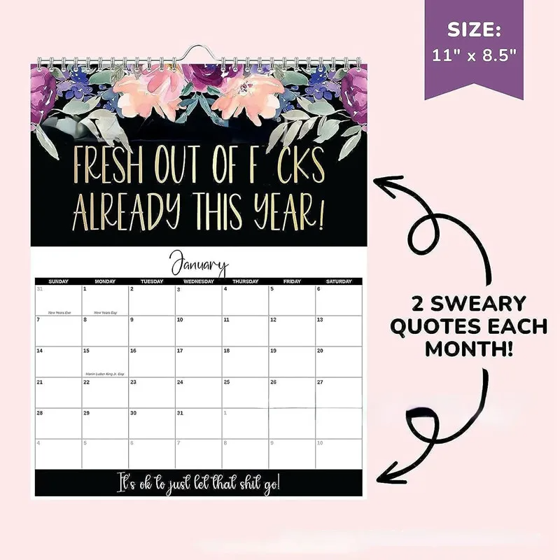 2024 Calendar For Tired-Ass Women Swear Word 12 Month Weekly Daily Wall Planner