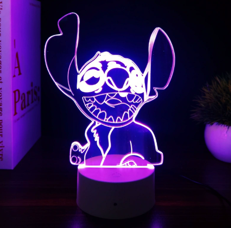 Adjustable Night Light with 3D Effect - Cartoon Stitch