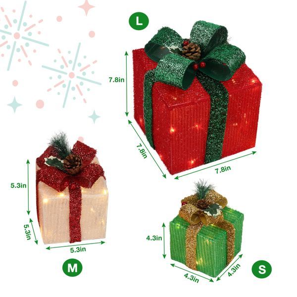Box ABS Plastic Frame LED60 Light Warm White Light Three-Piece Set Onion Cloth Christmas Gift Box