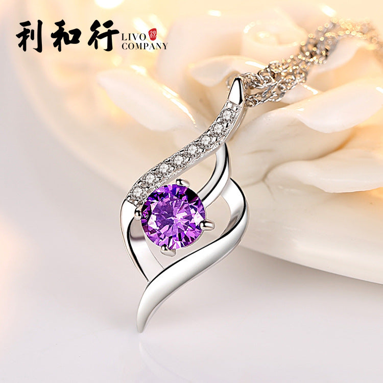 925 Silver Necklace with Crystal and Diamond Pendant
