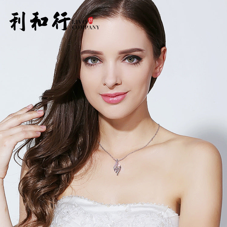 925 Silver Necklace with Crystal and Diamond Pendant