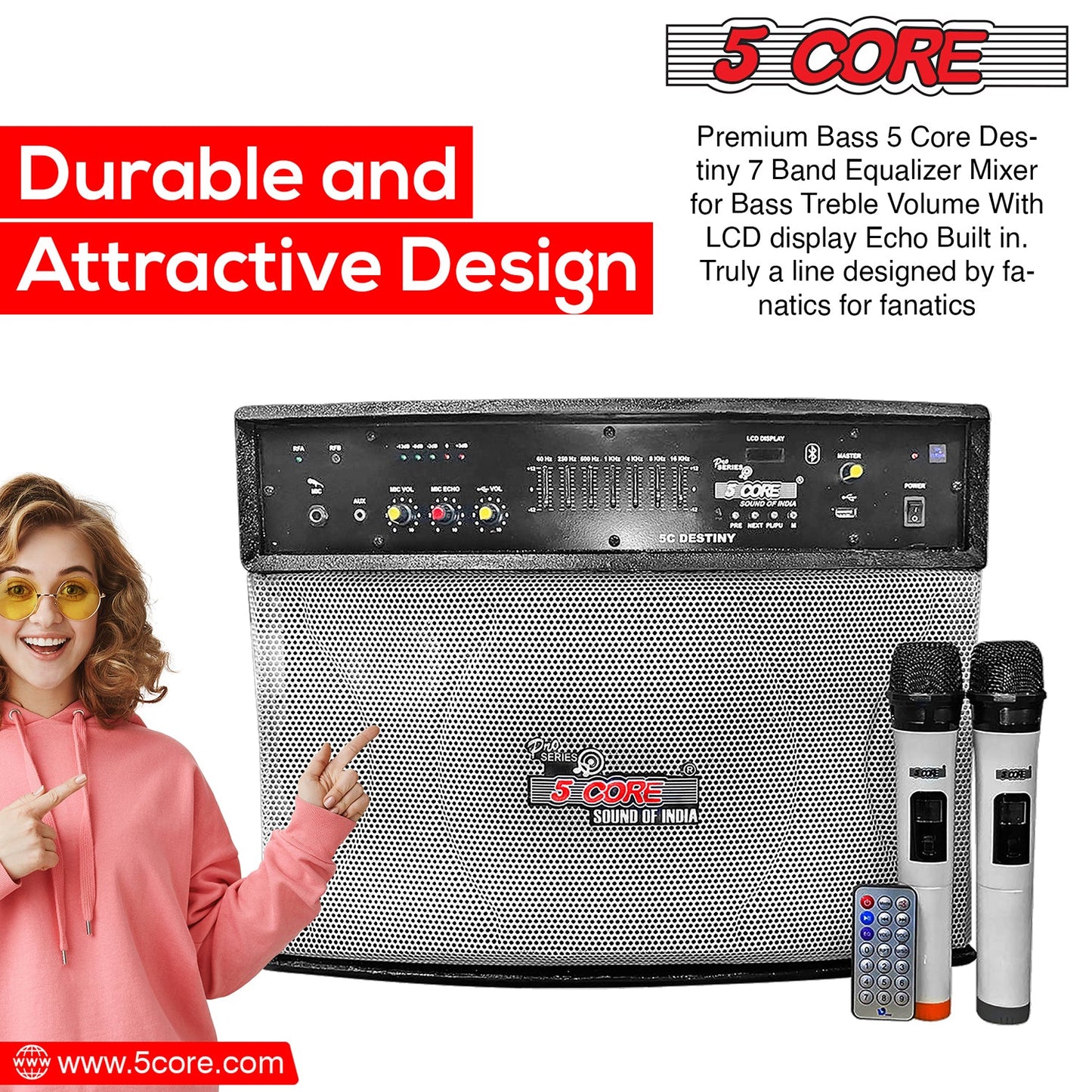 5 Core Wireless Portable PA System  400W PMPO Active Powered Bluetooth Compatible Karaoke Speaker