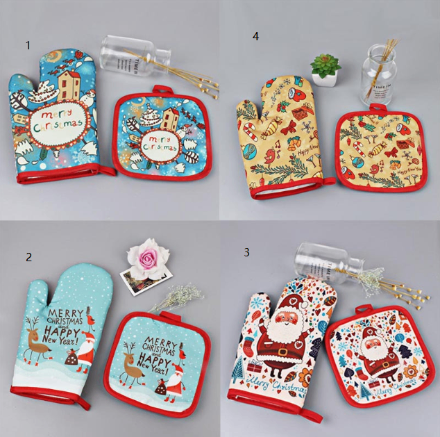 Fashion Santa Claus Microwave Insulation Pad & Gloves Set