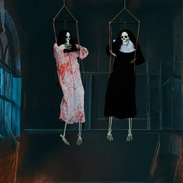 Outdoor Halloween Decorations 2 Packs Hanging Ghosts Decor With Lighted Up Eyes And Horror Scream, 3ft Scary Grim Reaper Swinging Ghost Flying For Yard Patio Lawn Garden