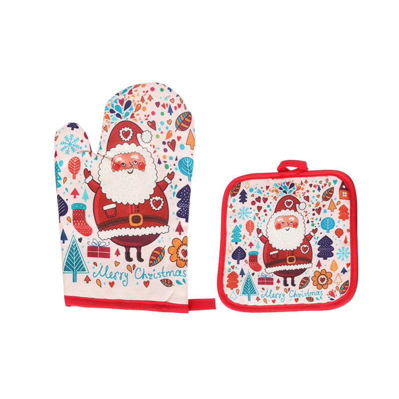 Fashion Santa Claus Microwave Insulation Pad & Gloves Set