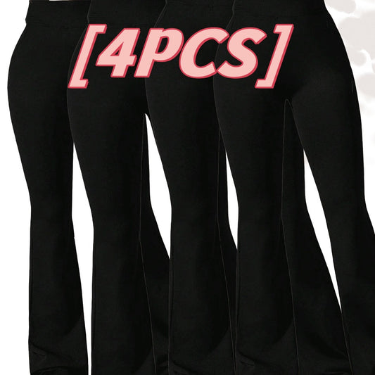 4pcs High-Waisted Flare Sharkskin Leggings Slim Fit, Lightweight & Sculpting Yoga Pants