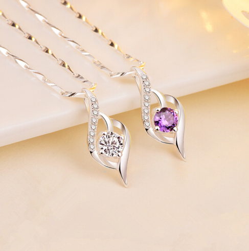 925 Silver Necklace with Crystal and Diamond Pendant