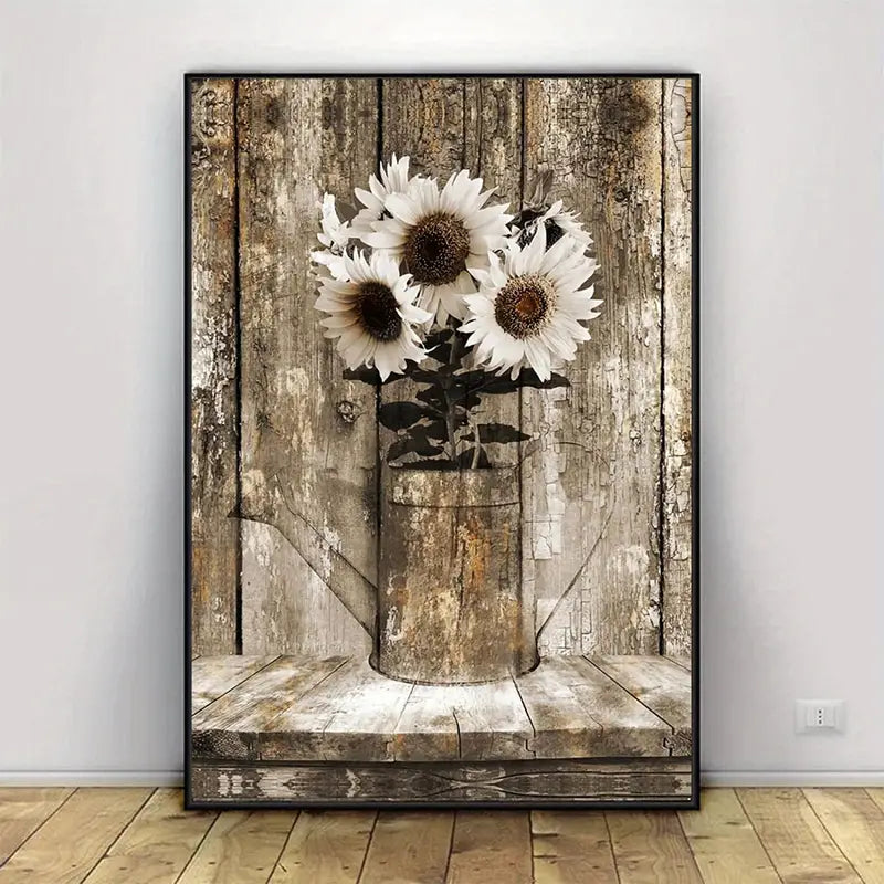 Rustic Floral Sunflower Canvas Wall Art for Home Decor