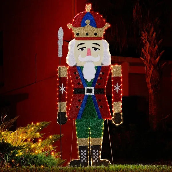 Lighted Nutcracker Christmas Yard Decorations, Pre-lit 2D Nutcracker Soldier With 162 LED Warm White Lights And Stakes For Xmas Outdoor Holiday Indoor Decor Lighted Holiday Displays