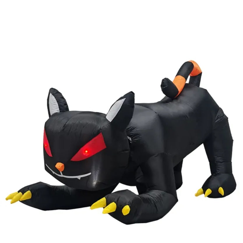 6.5 FT Halloween Inflatables Animated Black Cat With Shakable Head, Outdoor Decorations Blow Up Yard Decor With Built-in LEDs For Indoor Party Garden Lawn Decor