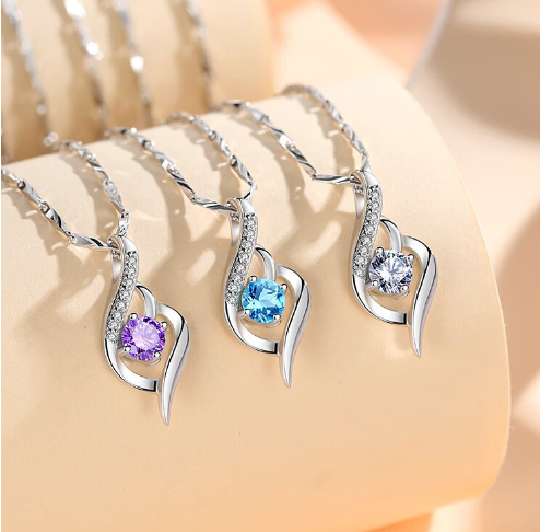 925 Silver Necklace with Crystal and Diamond Pendant