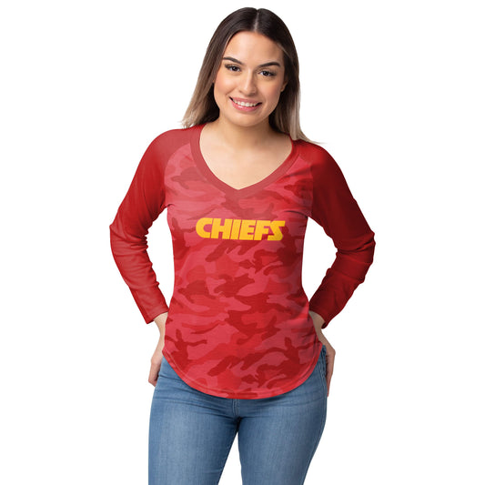 FOCO Kansas City Chiefs NFL Womens Wordmark Tonal Camo Raglan T-Shirt Medium