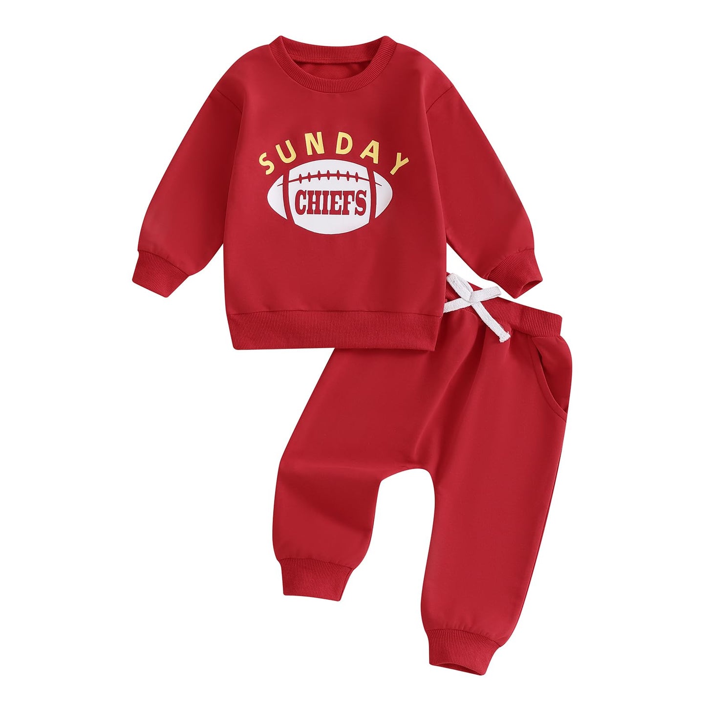 Toddler Baby Boy Girl Football Outfit SUNDAY CHIEFS Long Sleeve Sweatshirt Jogger Pants Set 2pcs Fall Winter Clothes (Red2 0-6 Months)