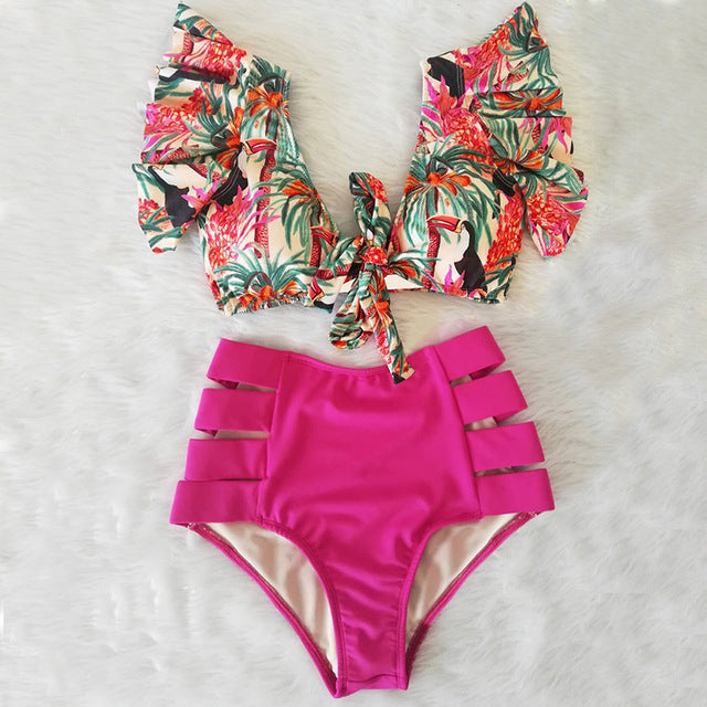 High Waist Red Bikini Set for Women
