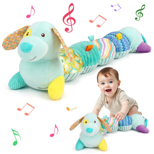 Baby Tummy Time Toys 0-6 Months Musical Stuffed Animal Plush Dog Toys for Infant 0-3-6 Months Newborn Baby Sensory Toy with Crinkle Rattle for 6-12 Month Old Boys Girls Christmas Birthday Shower Gifts